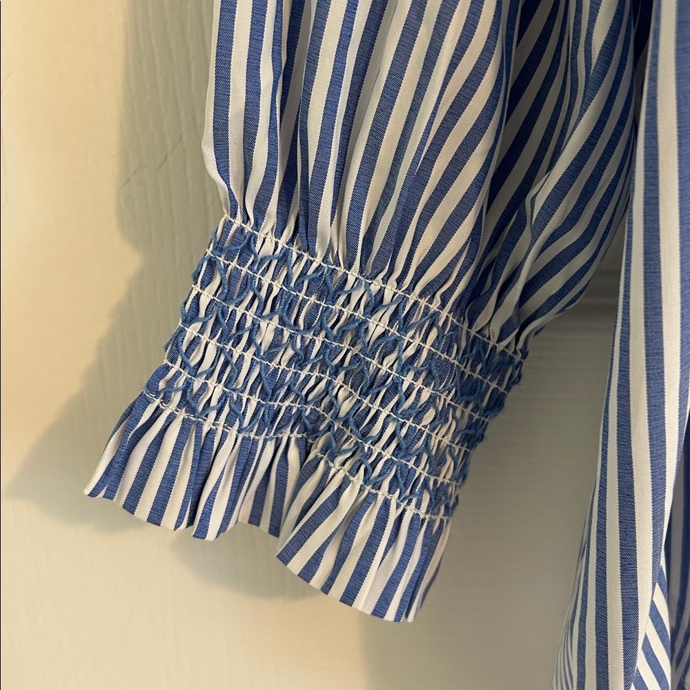 Tuckernuck Blue and White Stripe Teagan Popover Ruffle Top New Size Small - Picture 9 of 14